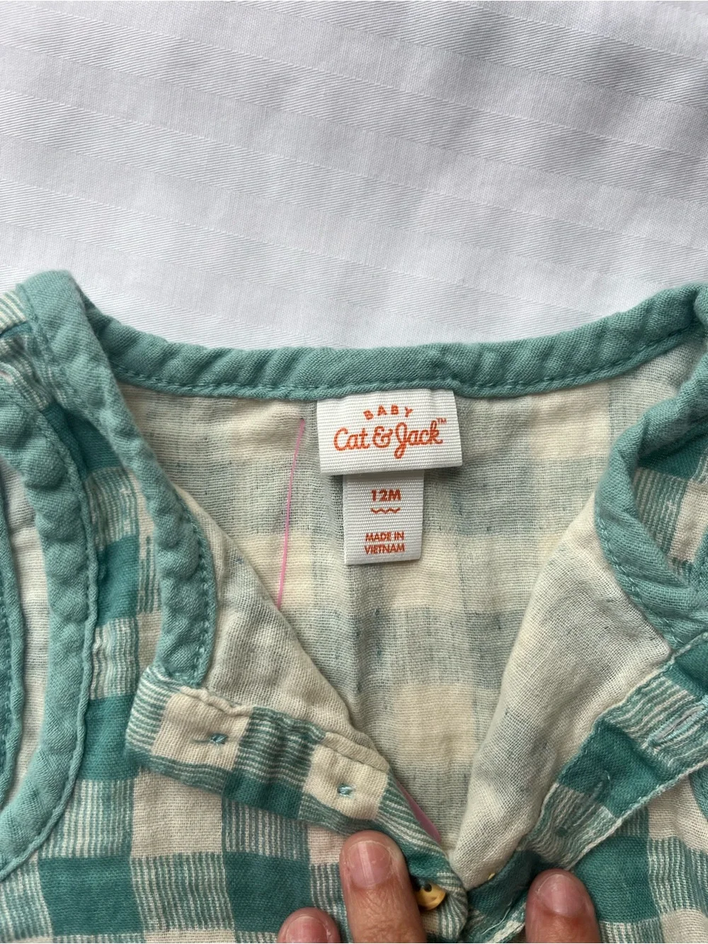 Cat & Jack 12M Green Gingham 100% Cotton Gauze Bubble Romper Sleeveless
